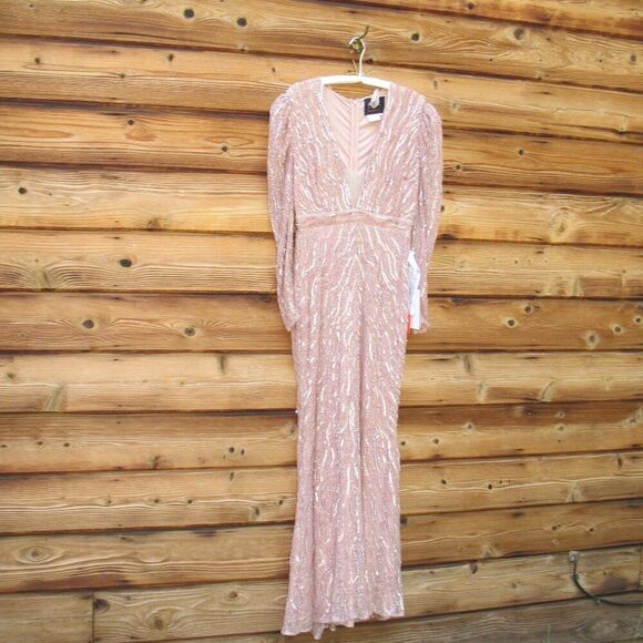 Mac Duggal 93574 Womens Pink Beaded Puff Sleeve Trumpet Gown - Picture 6 of 15